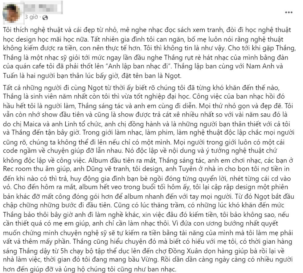 Những chia sẻ của chị Nấm (vợ cũ của Thắng) nhận được sự đồng cảm lớn từ netizen.