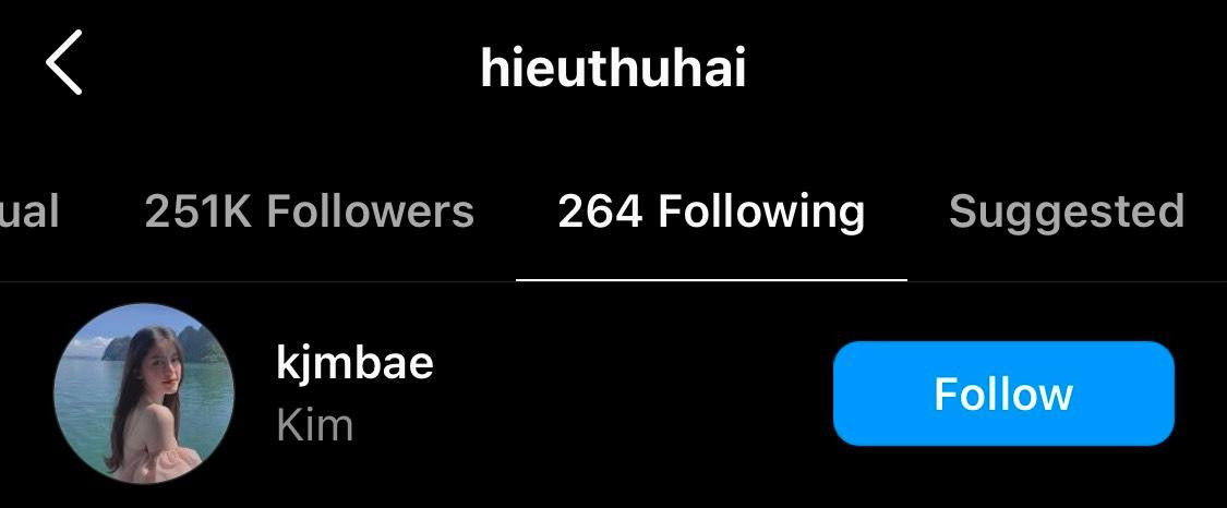 Đặc biệt, Mỹ Hàn cũng có trong danh sách follow của HIEUTHUHAI.