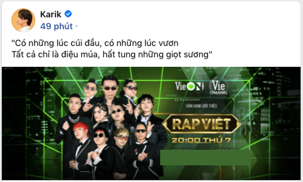Karik chia sẻ hình ảnh của team Wowy tại Rap Việt mùa 2 ngay sau khi drama nổ ra.