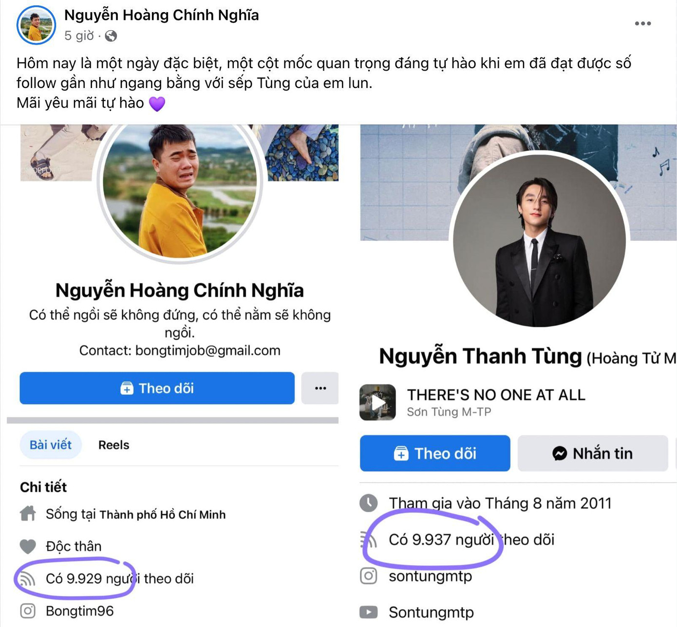 "Cột mốc" đáng nhớ trong sự nghiệp của Nguyễn Hoàng Chính Nghĩa khi anh chàng chỉ thua Sơn Tùng có 8 follower.