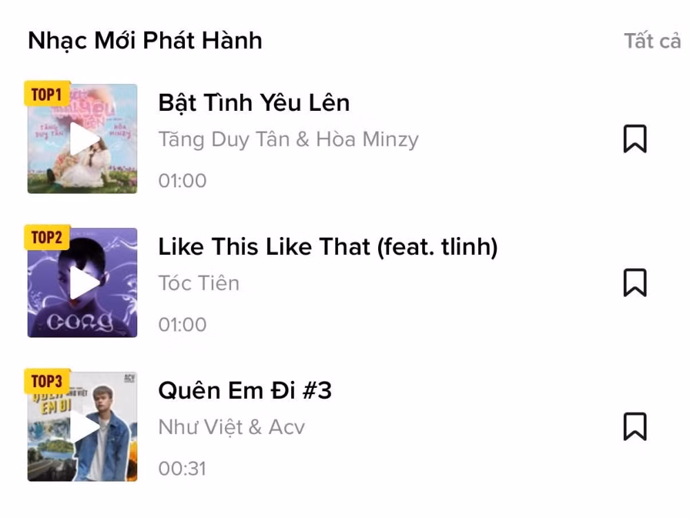 Ca khúc đang dẫn đầu Top Nhạc mới Thịnh hành trên TikTok.