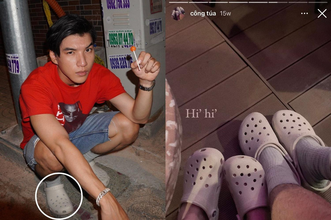 Đôi dép trong hình của HIEUTHUHAI và trong Story của Mỹ Hàn rất giống nhau.