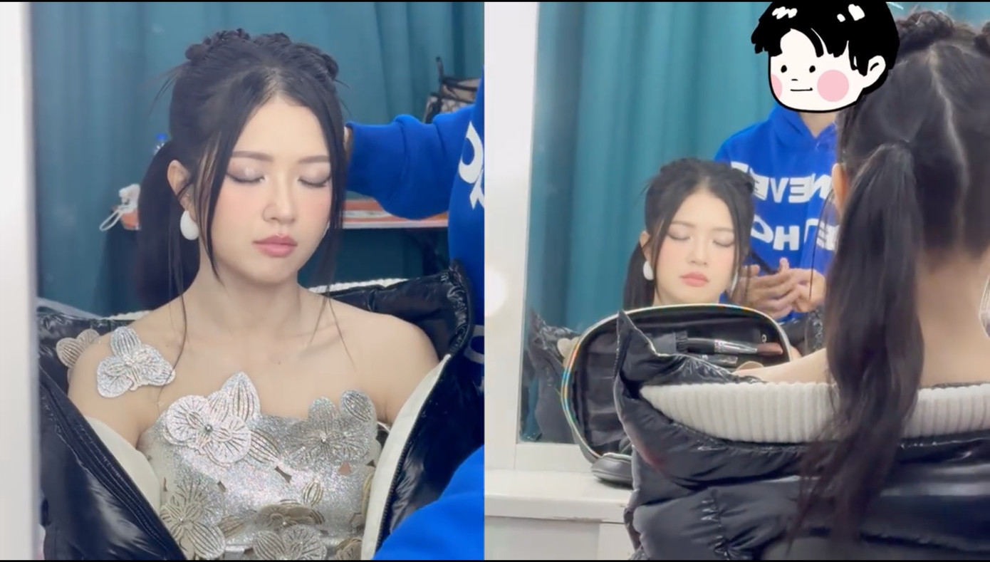 Nữ ca sĩ tranh thủ ngủ trong lúc make-up, làm tóc. Nữ ca sĩ tranh thủ ngủ trong lúc make-up, làm tóc.