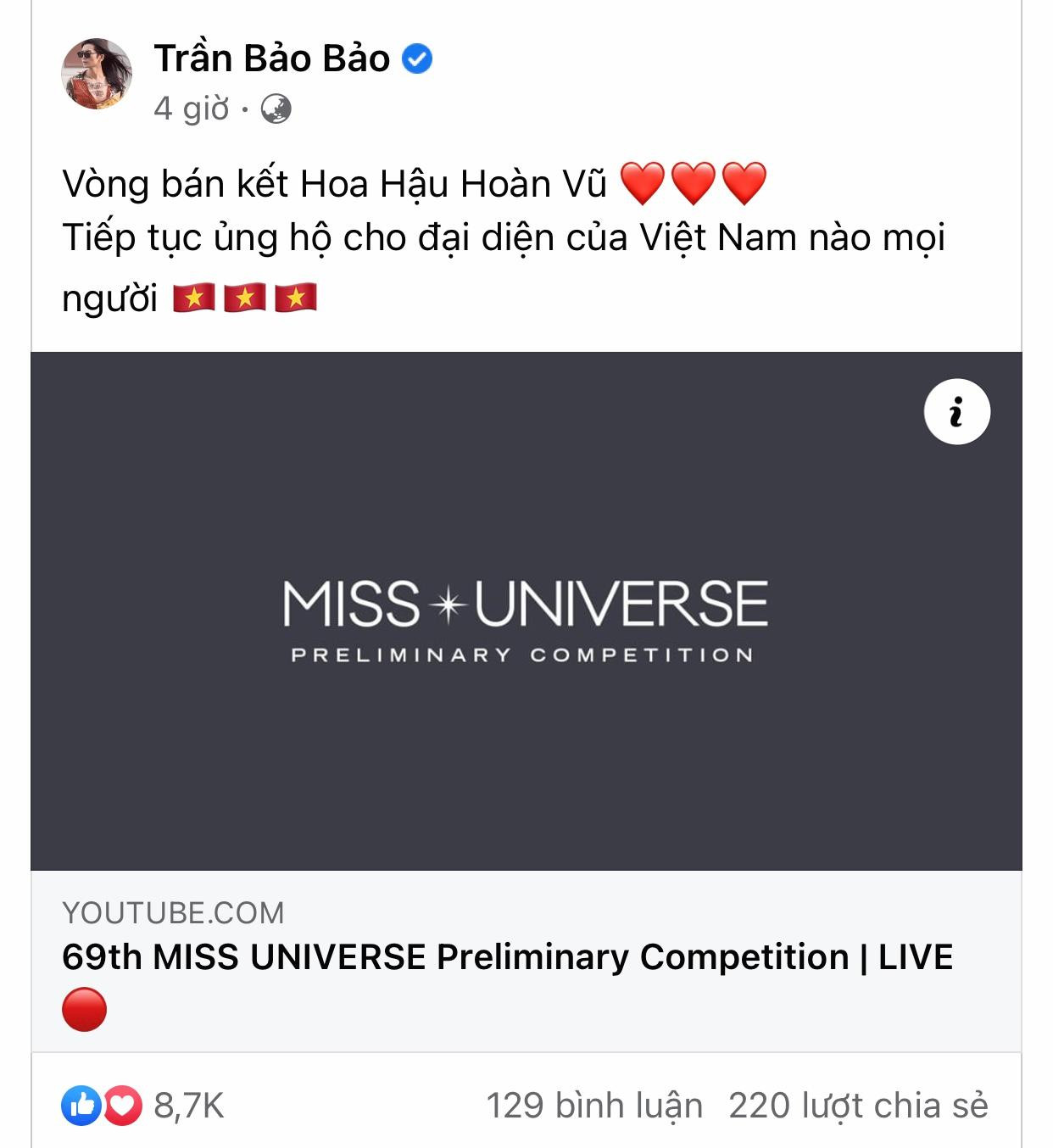 Trung Quân Idol, BB Trần ra sức kêu gọi ủng hộ cho Khánh Vân. Trung Quân Idol, BB Trần ra sức kêu gọi ủng hộ cho Khánh Vân.