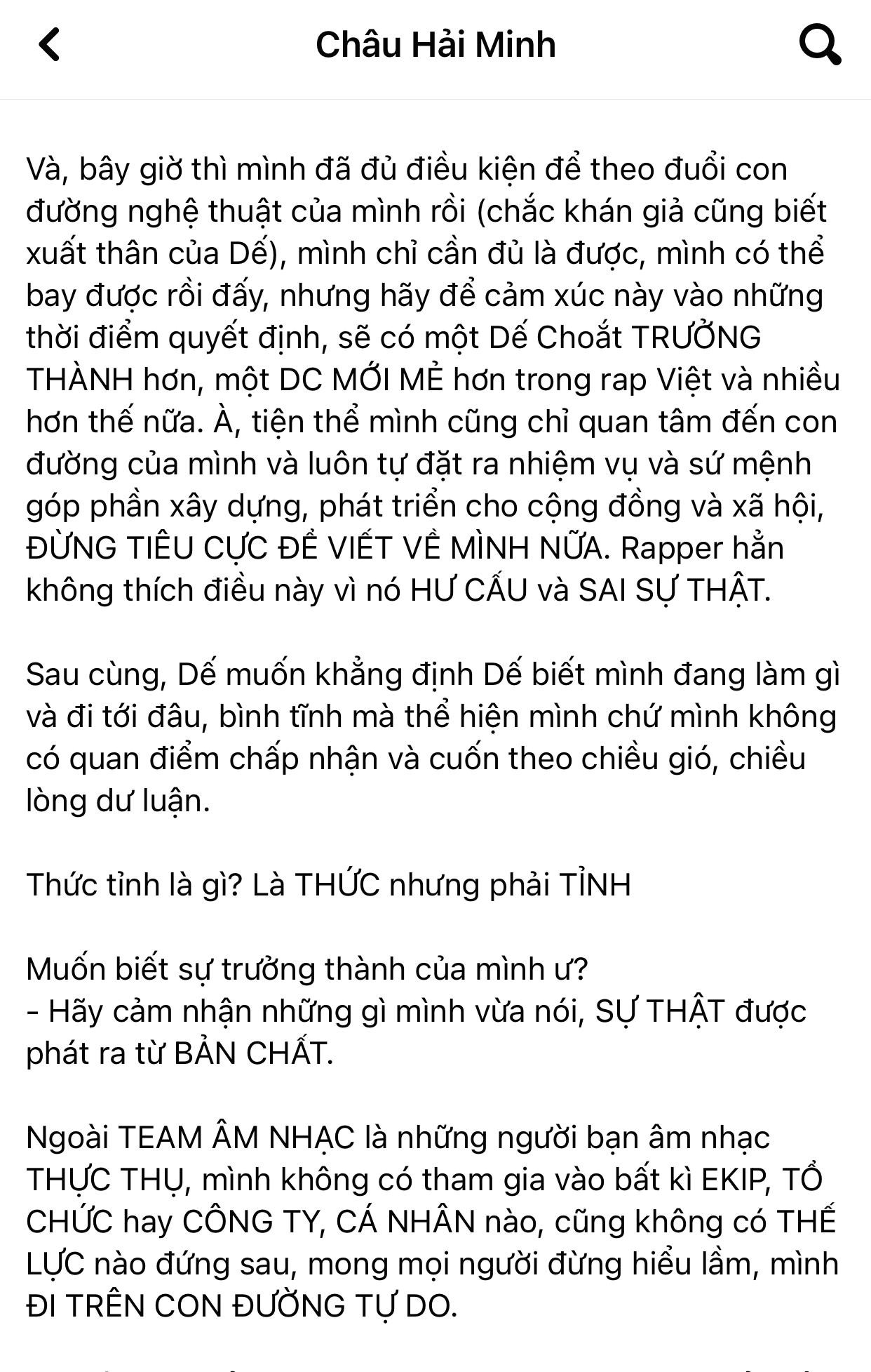 Dòng trạng thái của nam rapper nhận được nhiều sự quan tâm từ người hâm mộ. Dòng trạng thái của nam rapper nhận được nhiều sự quan tâm từ người hâm mộ.