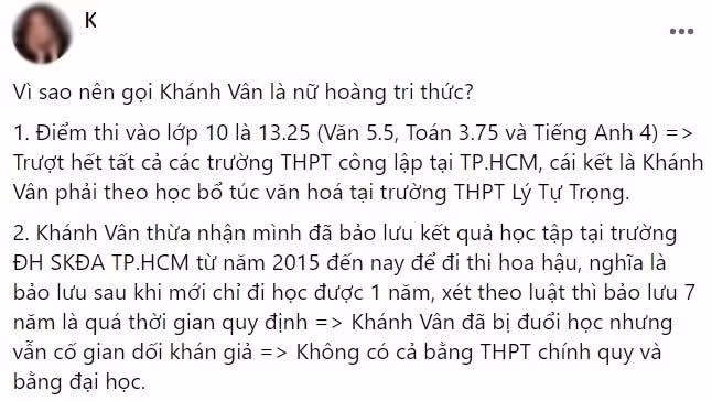 Bài viết tố năng lực học tập của Hoa hậu Khánh Vân.