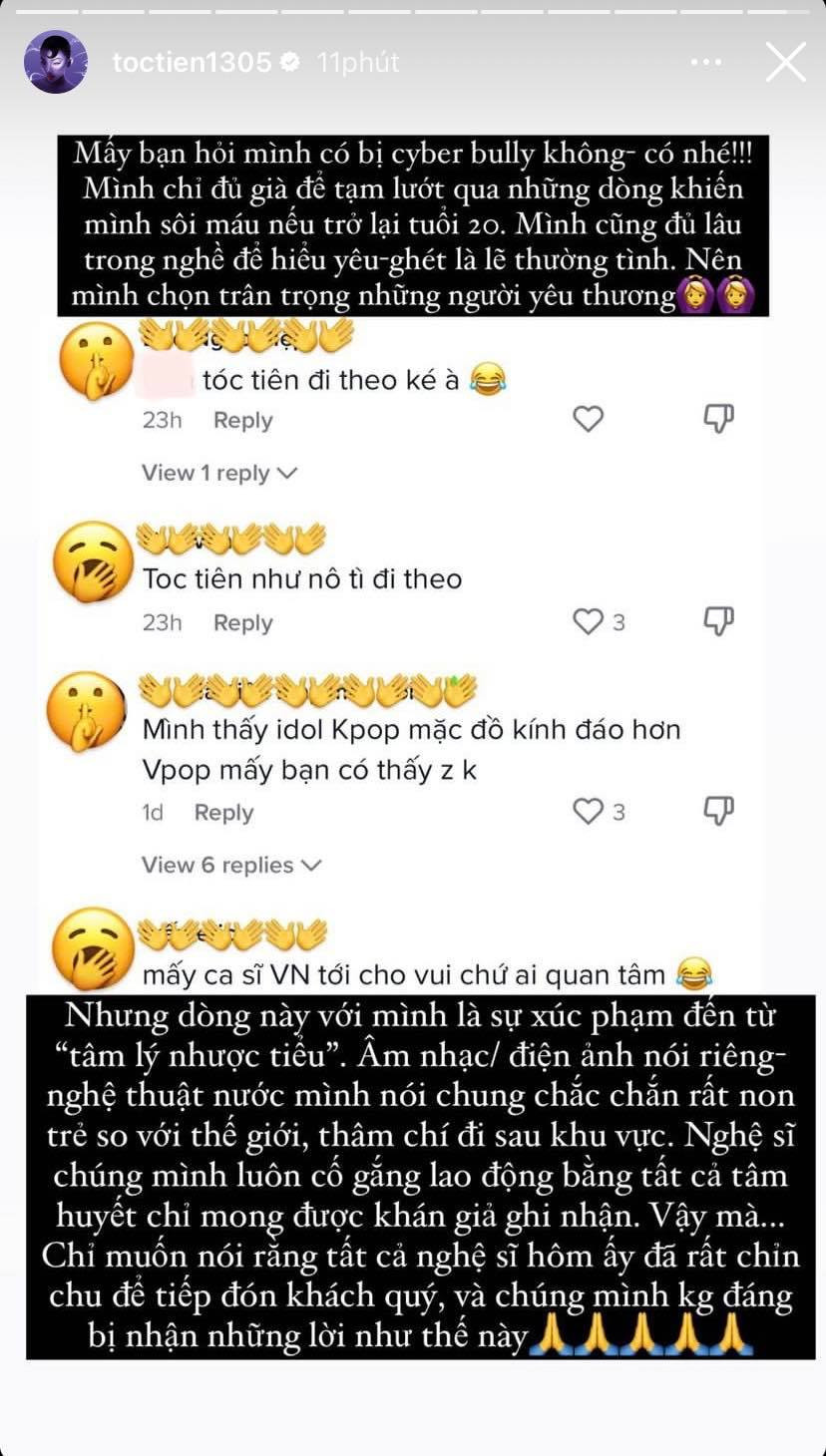 Chia sẻ của Tóc Tiên về các bình luận tiêu cực nhận được sự chú ý lớn từ khán giả.