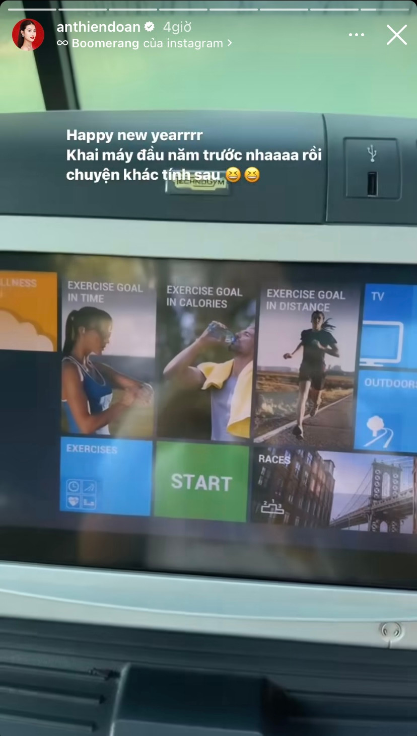 Thiên Ân lựa chọn trở lại phòng tập gym để "độ dáng" ngay ngày đầu năm mới.