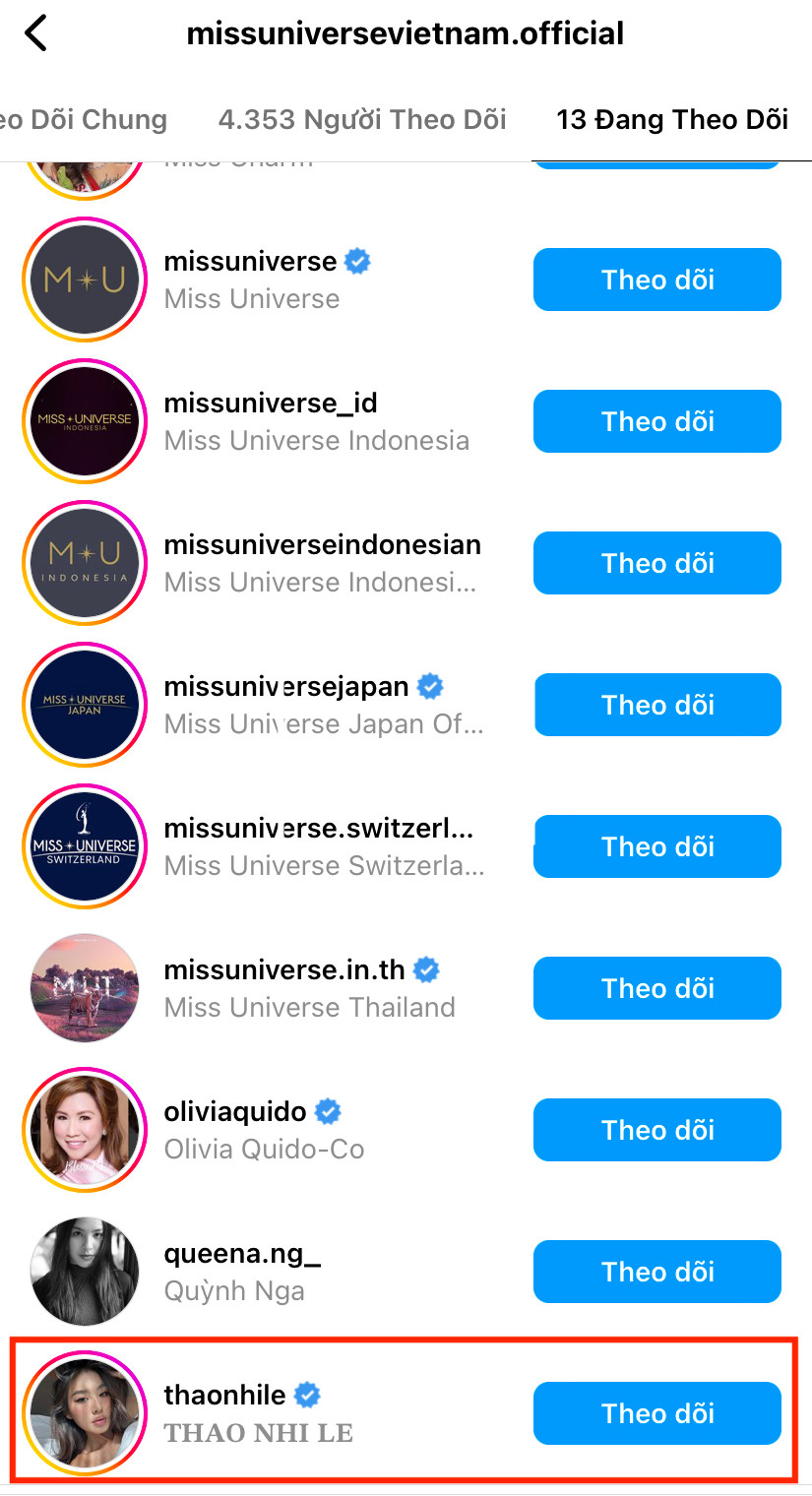 Thảo Nhi Lê được fanpage chính thức mới của Miss Universe Vietnam theo dõi. Thảo Nhi Lê được fanpage chính thức mới của Miss Universe Vietnam theo dõi.