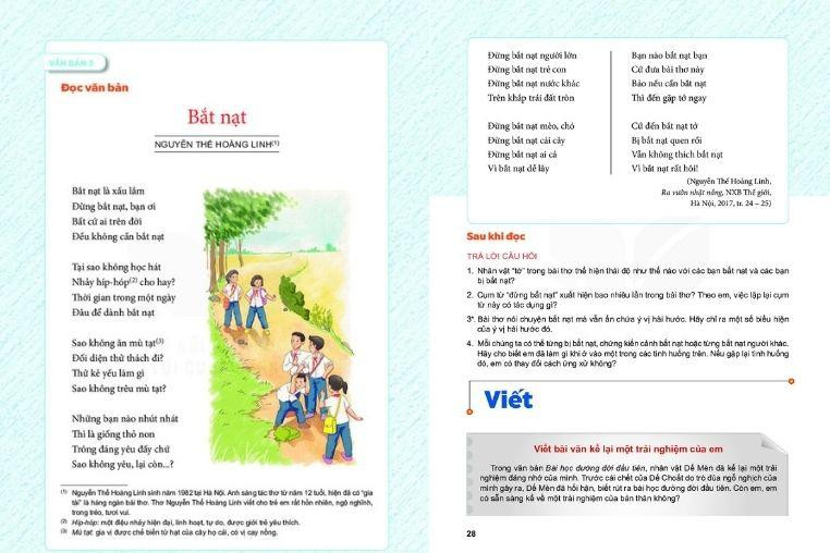 Bài thơ Bắt nạt in trong SGK lớp 6 chương trình mới.