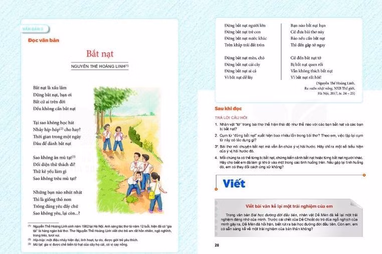 Bài thơ Bắt nạt in trong SGK lớp 6 chương trình mới.