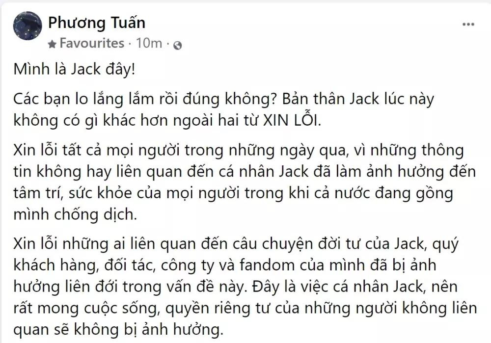 Bài phản hồi của Jack trước ồn ào khiến hình ảnh của nam ca sĩ - khi ấy tên tuổi đang lên - sụp đổ nghiêm trọng. Bài phản hồi của Jack trước ồn ào khiến hình ảnh của nam ca sĩ - khi ấy tên tuổi đang lên - sụp đổ nghiêm trọng.