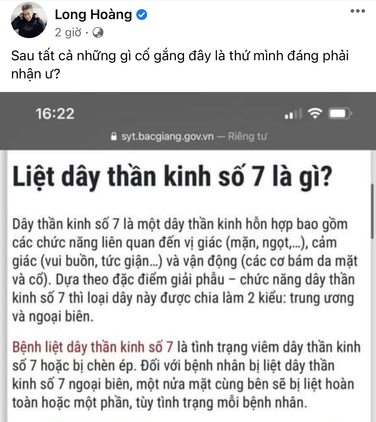 Bất ngờ chia sẻ về căn bệnh liệt dây thần kinh số 7, Lou Hoàng khiến nhiều người lo lắng. Bất ngờ chia sẻ về căn bệnh liệt dây thần kinh số 7, Lou Hoàng khiến nhiều người lo lắng.