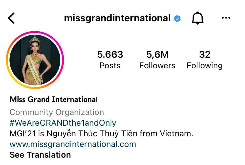 Hiện tại, tài khoản Instagram của trang chủ Miss Grand International đã tụt gần 1 triệu người theo dõi chỉ trong chưa đầy 1 tiếng kể từ khi Thiên Ân out top 10. Hiện tại, tài khoản Instagram của trang chủ Miss Grand International đã tụt gần 1 triệu người theo dõi chỉ trong chưa đầy 1 tiếng kể từ khi Thiên Ân out top 10.