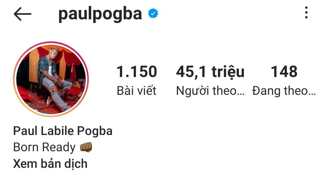 Tài khoản Instagram của Paul Pogba cũng sở hữu lượng theo dõi "khủng" không kém.