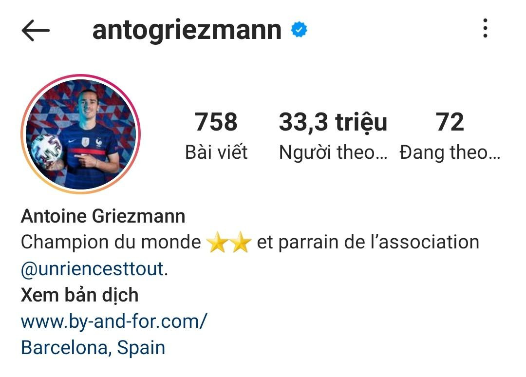 Antoine Griezmann cũng nổi tiếng không kém với hơn 33 triệu lượt theo dõi trên Instagram.