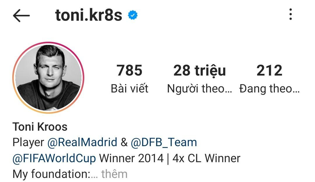 Cầu thủ điển trai người Đức cũng sở hữu số lượng người theo dõi đáng ngưỡng mộ.