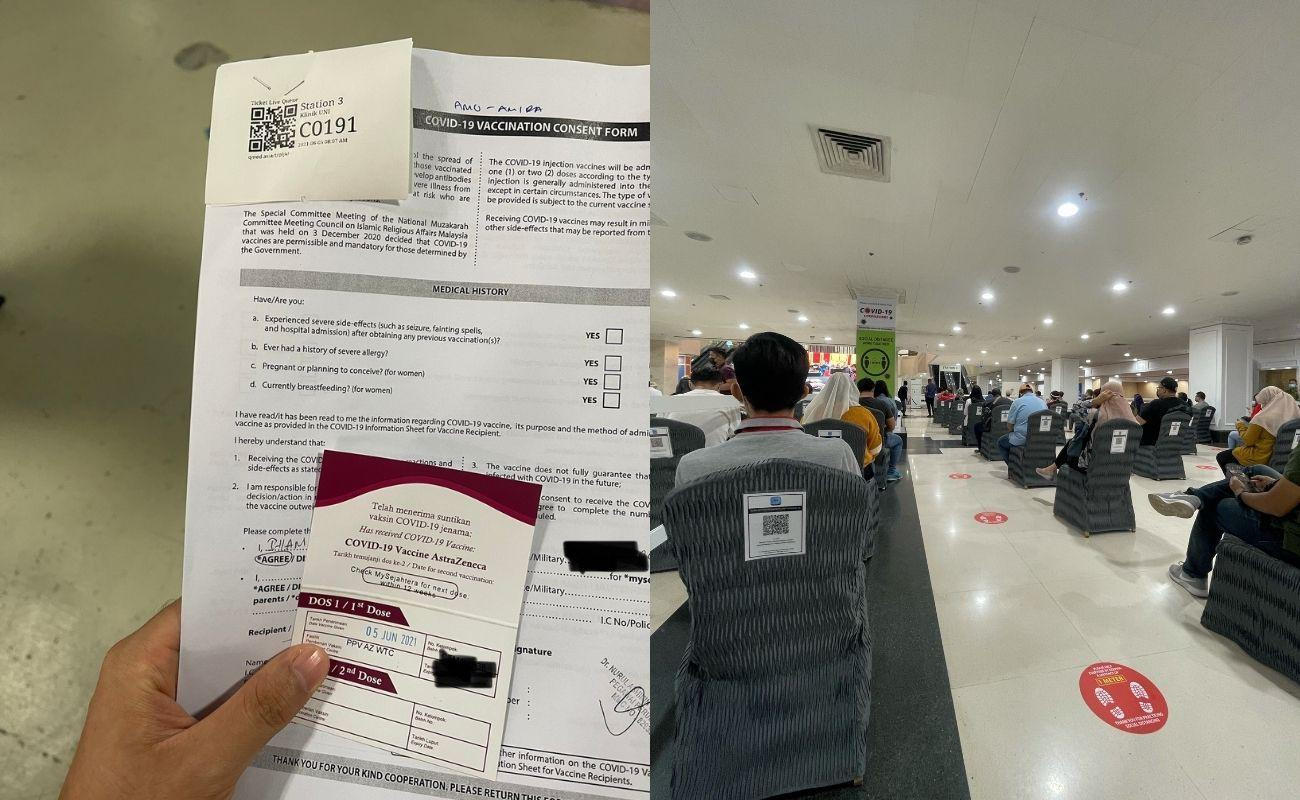 Anh Thịnh cầm trên tay phiếu tiêm chủng và tờ khai sàng lọc chờ tiêm vaccine - Ảnh: NVCC