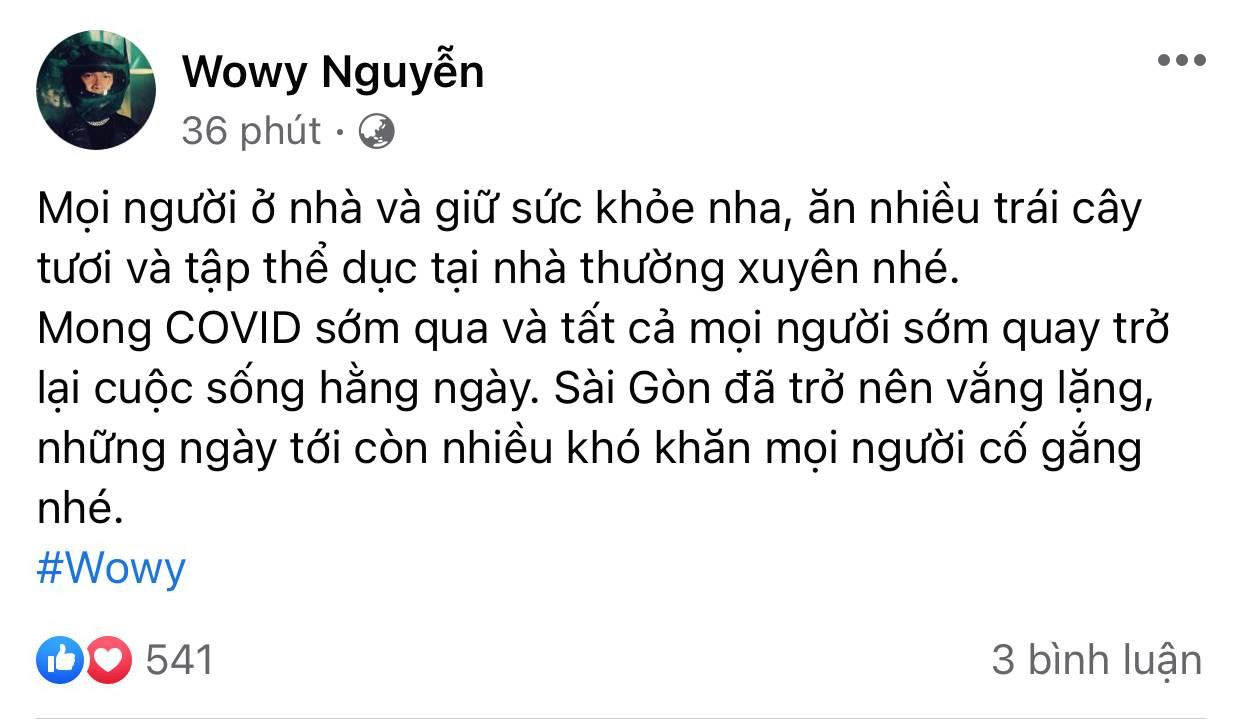Nhiều nghệ sĩ Việt đã gửi những lời nhắn nhủ, động viên mọi người.