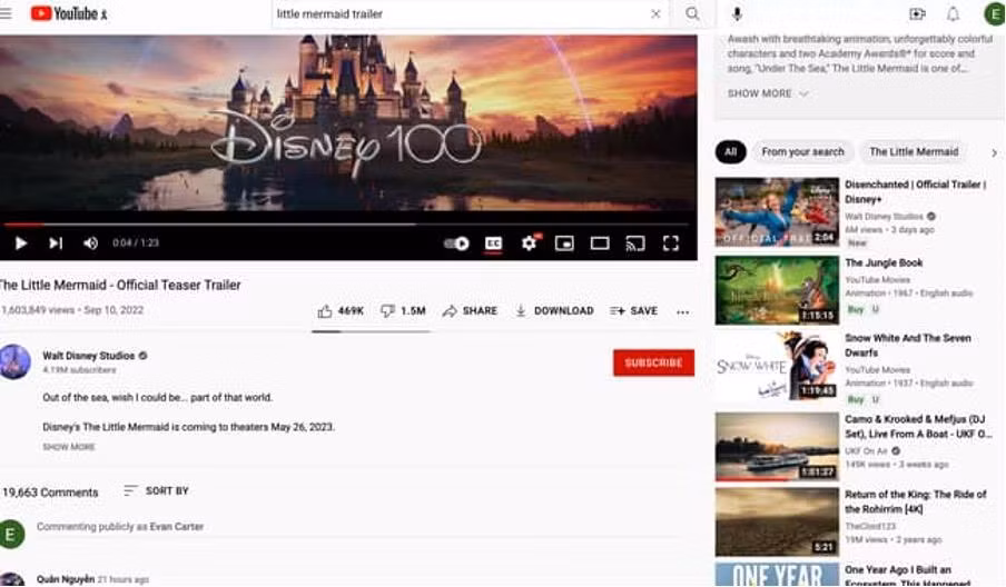Lượt không thích của teaser "The Little Mermaid" phiên bản người đóng vượt gấp 3 lần so với lượt thích. (Nguồn: Internet) Lượt không thích của teaser "The Little Mermaid" phiên bản người đóng vượt gấp 3 lần so với lượt thích. (Nguồn: Internet)