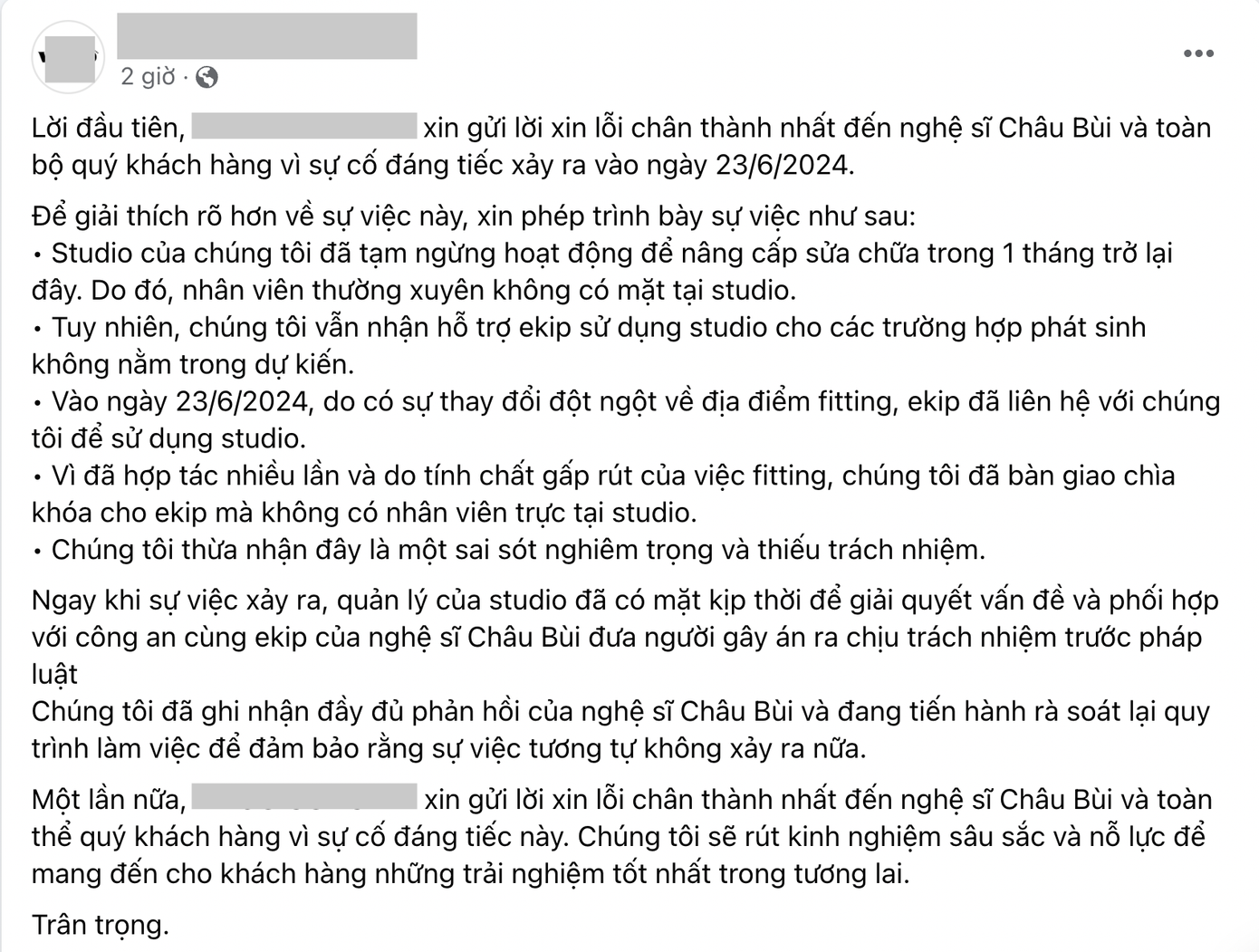 Bài đăng của studio nơi xảy ra vụ việc đang nhận được sự quan tâm lớn từ netizen. Bài đăng của studio nơi xảy ra vụ việc đang nhận được sự quan tâm lớn từ netizen.