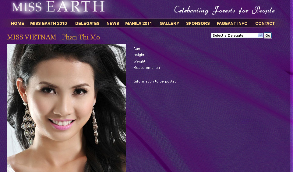 Hình ảnh của Phan Thị Mơ trên website chính thức của cuộc thi