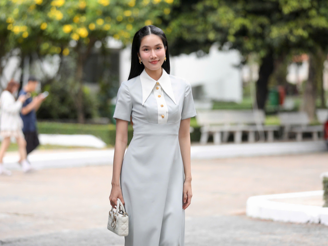 Á hậu Phương Anh tại ngày hội tuyển sinh Hoa hậu Việt Nam 2024 tại trường Đại học Ngân hàng TPHCM. Ảnh: Phạm Nguyễn.