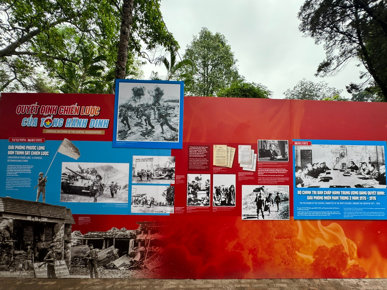 Triển lãm giới thiệu 200 tài liệu, ảnh, theo 3 chủ đề: Quyết định chiến lược của Tổng Hành dinh, Một ngày bằng 20 năm, Tiến về Sài Gòn nhằm tái hiện sinh động giai đoạn nước rút quyết định từ sau Hiệp định Paris (1973) đến ngày toàn thắng mùa Xuân năm 1975.