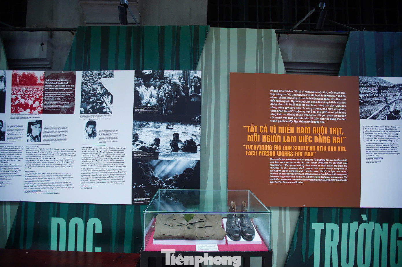 Trưng bày xoay quanh câu chuyện về những năm kháng chiến chống Mỹ cứu nước, dưới sự lãnh đạo của Đảng và Chủ tịch Hồ Chí Minh, miền Bắc trở thành hậu phương vững chắc, dốc toàn lực chi viện cho tiền tuyến miền Nam. Một số tư liệu, hình ảnh trong trưng bày còn thể hiện nhiệt huyết của những thanh niên tham gia phong trào Ba sẵn sàng, Tất cả vì miền Nam ruột thịt, mỗi người làm việc bằng hai, Trên con đường huyết mạch.