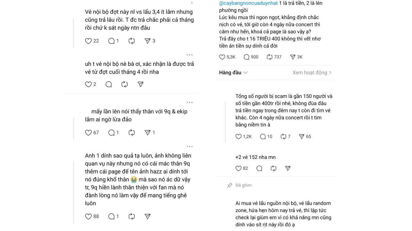 Người hâm mộ lên tiếng đòi quản lý trang Cây bàng non trả tiền mua vé. Người hâm mộ lên tiếng đòi quản lý trang Cây bàng non trả tiền mua vé.