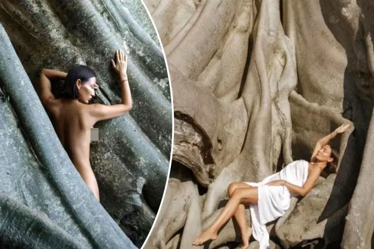 Người phụ nữ gây bức xúc vì đăng ảnh khỏa thân chụp cùng cây thiêng ở Bali. Ảnh: IG.