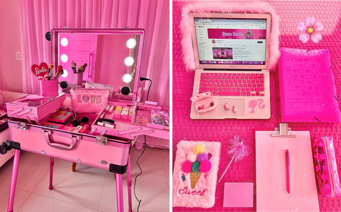 Bộ dụng cụ trang điểm, mỹ phẩm, laptop, tai nghe hay thậm chí giấy cũng là màu hồng. "Tôi thích màu hồng và những bộ phim theo phong cách preppy (sang trọng, thanh lịch và hơi hướng học đường)", cô tiết lộ. Ảnh: IG.