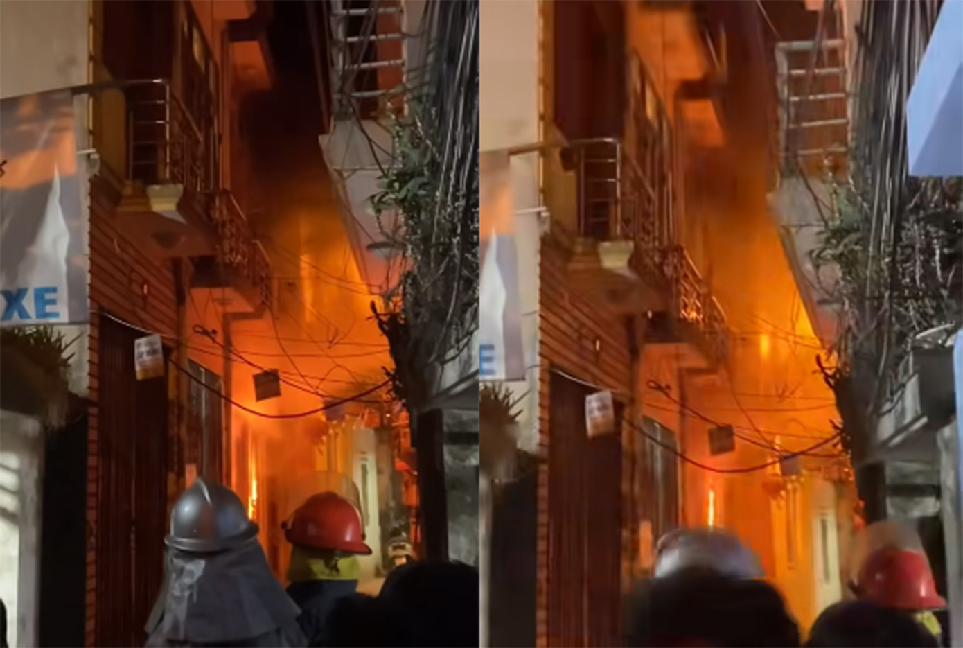 Ngọn lửa bùng lên dữ dội từ tầng 1 ngôi nhà. Ngọn lửa bùng lên dữ dội từ tầng 1 ngôi nhà.