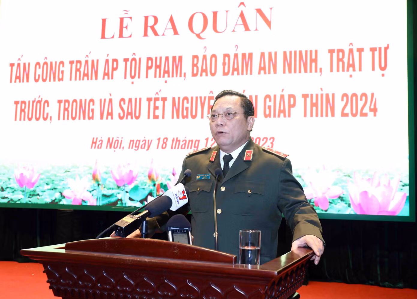 Trung tướng Nguyễn Hải Trung - Giám đốc Công an TP Hà Nội phát biểu tại buổi Lễ.
