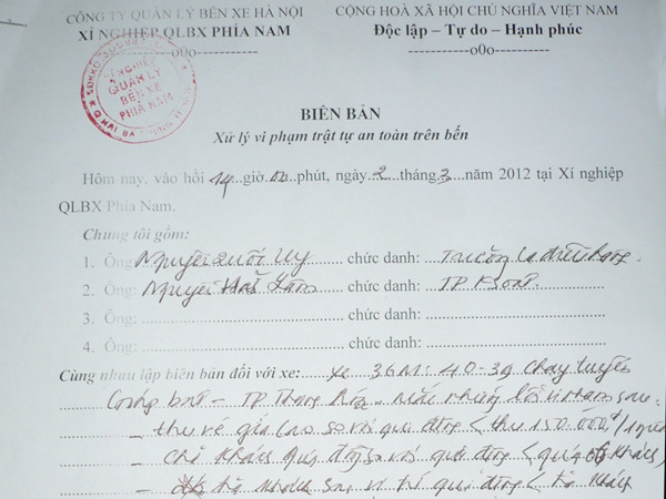 Biên bản ghi 3 lỗi vi phạm của xe 36M-4039 được Bến xe Giáp Bát lập. Biên bản ghi 3 lỗi vi phạm của xe 36M-4039 được Bến xe Giáp Bát lập