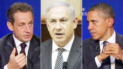 Từ trái qua: Tổng thống Pháp Nicolas Sarkozy, Thủ tướng Israel Benjamin Netanyahu, Tổng thống Mỹ Barack Obama. Ảnh: AP. Từ trái qua: Tổng thống Pháp Nicolas Sarkozy, Thủ tướng Israel Benjamin Netanyahu, Tổng thống Mỹ Barack Obama. Ảnh: AP