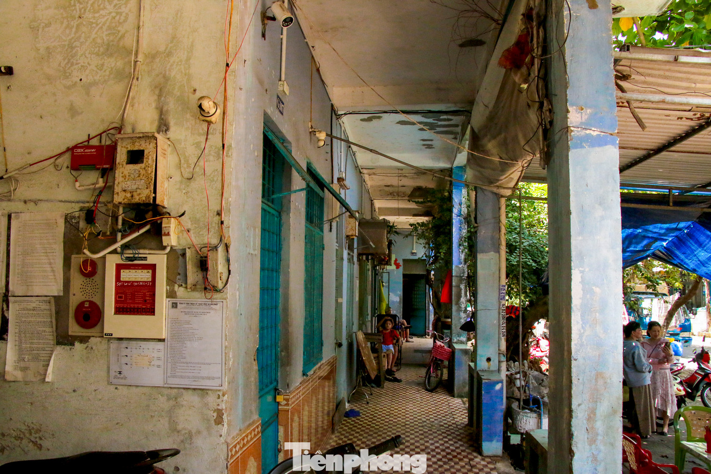 Ghi nhận của Tiền Phong, sau hơn 20 năm vận hành, chung cư Hòa Minh đang trong tình trạng xuống cấp nghiêm trọng. Nhiều bức tường bị bong tróc, nứt toác; trần nhà ẩm mốc, hệ thống điện nước cũ kỹ. Khu vực xung quanh chung cư bị rác thải bủa vây, cây cối mọc um tùm, cảnh quan nhếch nhác, mất vệ sinh.