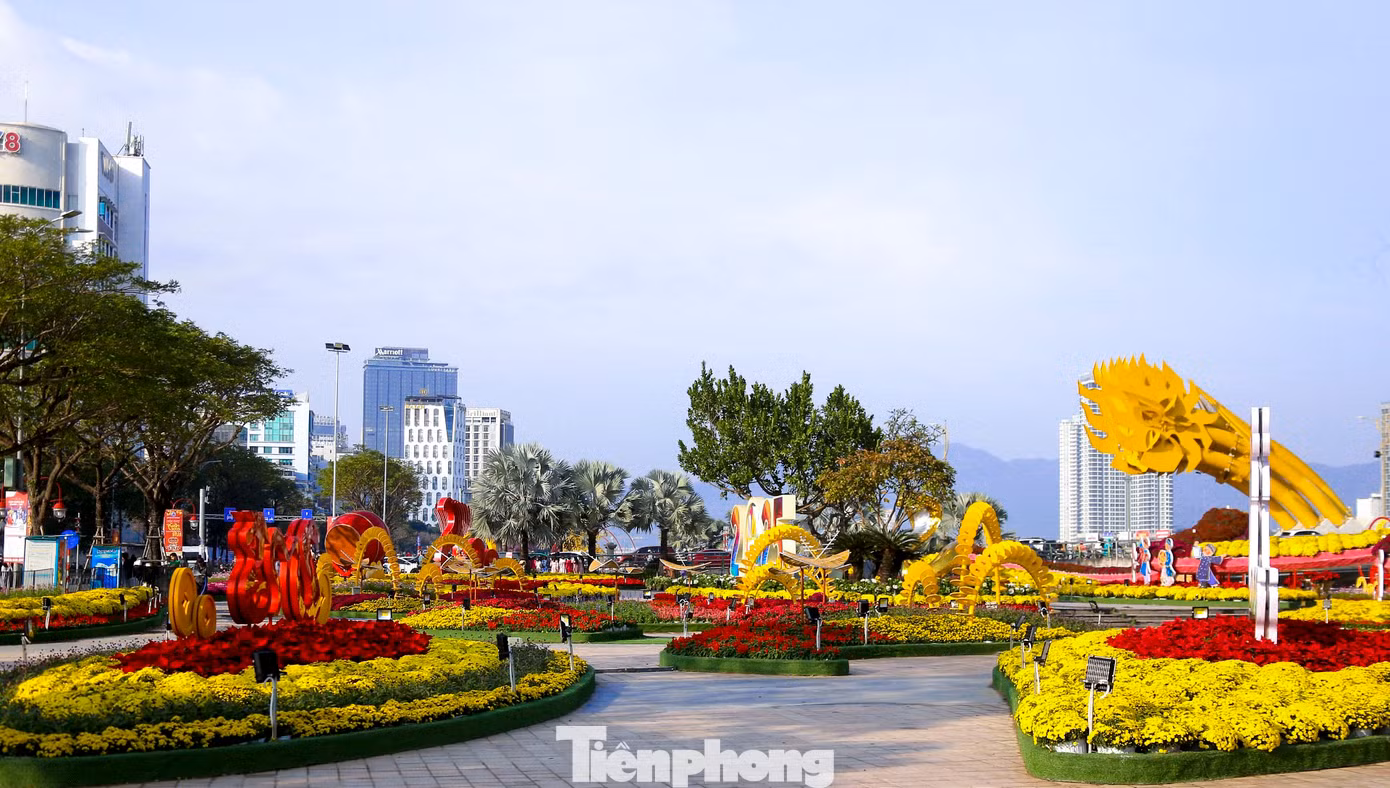 Những ngày qua, dọc tuyến đường hoa Tết bên bờ sông Hàn (thành phố Đà Nẵng) dù chưa chính thức khai mạc nhưng đã có rất đông người đến tham quan, chụp hình. Từng nhóm bạn trẻ diện áo dài, trang phục rực rỡ tạo dáng trước các tiểu cảnh để ghi lại những khoảnh khắc đẹp tại đây. Tuyến đường hoa Tết năm nay được trang trí công phu, rực rỡ màu sắc với nhiều chủ đề phong phú. Đặc biệt, đường hoa năm nay nổi bật với linh vật rắn thu hút nhiều người dân.