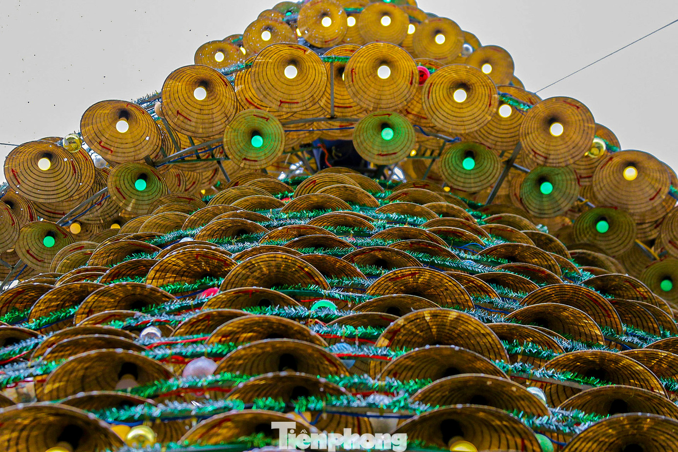 Các giáo dân đã khéo léo sắp xếp những chiếc nón thành hình cây thông vững chãi. Mỗi chiếc nón đều được trang trí thêm bóng đèn, dây kim tuyến, quả châu, và các họa tiết mang đậm màu sắc Giáng sinh, làm nổi bật vẻ đẹp rực rỡ, đầy sáng tạo. Các giáo dân đã khéo léo sắp xếp những chiếc nón thành hình cây thông vững chãi. Mỗi chiếc nón đều được trang trí thêm bóng đèn, dây kim tuyến, quả châu, và các họa tiết mang đậm màu sắc Giáng sinh, làm nổi bật vẻ đẹp rực rỡ, đầy sáng tạo.