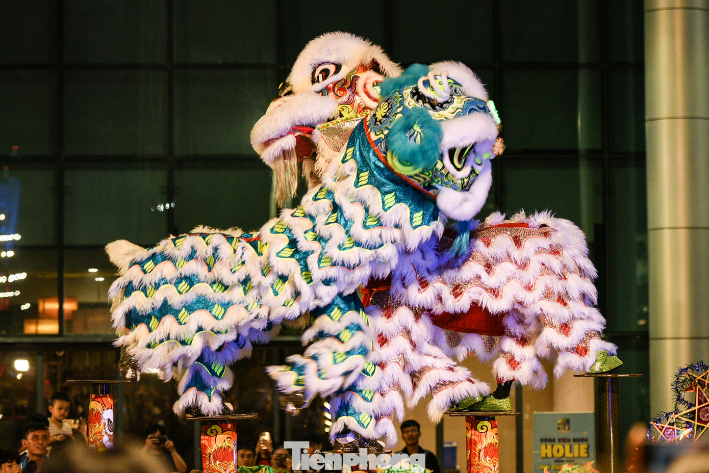 Những màn biểu diễn mai hoa thung, múa song lân… của các đội khiến mọi người trầm trồ, thích thú.