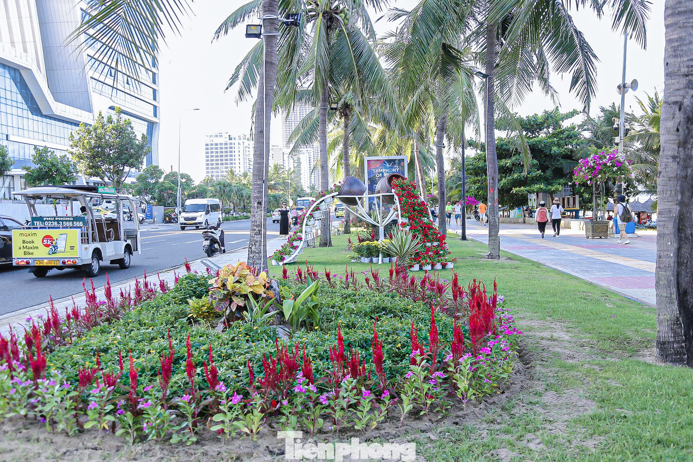 Đường hoa trưng bày các tác phẩm nghệ thuật, cụm trang trí hoa lấy cảm hứng từ các loài hoa rực rỡ sắc màu nhiệt đới được bố trí theo nghệ thuật sắp đặt và hiệu ứng điện chiếu sáng.
