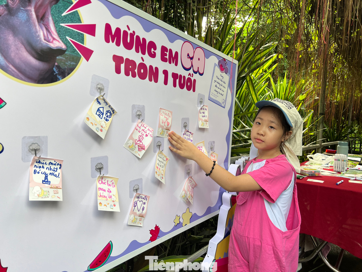 Các lời chúc ngộ nghĩnh, đáng yêu được dán đầy trên tấm bảng.