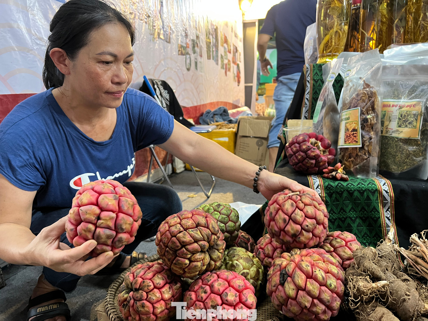 Chị Kim Loan – chủ hộ kinh doanh đặc sản rừng Măng Đen (Kon Tum) cho biết, quả na này mỗi năm chỉ có một mùa kéo dài vỏn vẹn trong vòng một tháng. “Tôi đã chuẩn bị quả na này từ rất lâu, để có hàng tươi ngon mang vào TPHCM đúng ngày bán hàng hội chợ. Na rừng thuộc họ dây leo, trái nằm trên cao nên hái rất cực. Chỉ có người dân có Măng Đen mới quen địa hình và biết cách tìm loại quả này. Nhiều khách hàng lần đầu thấy quả na này rất bất ngờ, không tin đây là quả thật” – chị Loan vui vẻ nói.