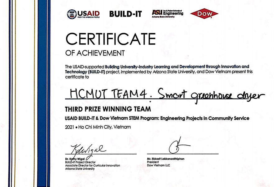 Chứng nhận đoạt giải của nhóm.