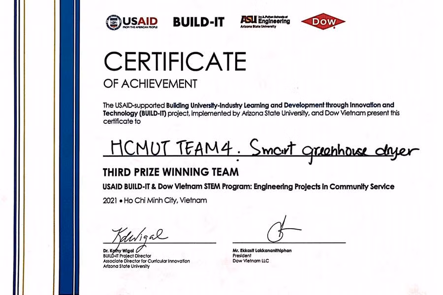 Chứng nhận đoạt giải của nhóm.