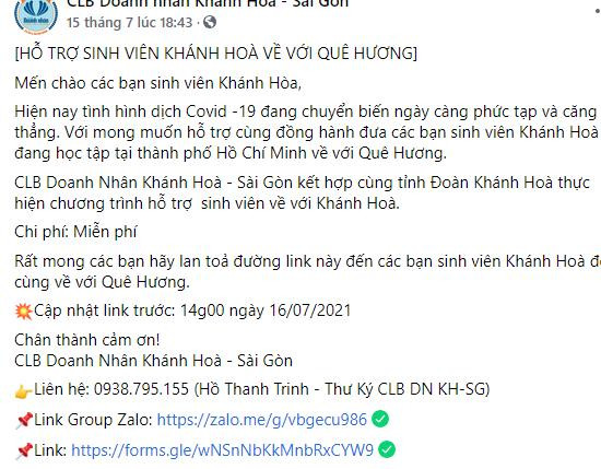 Thông báo chính thức của CLB Doanh nhân Khánh Hòa - Sài Gòn.