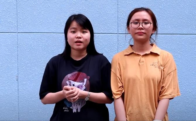Phạm Kim Khánh và Trịnh Mai Hoàng Anh trong clip giới thiệu về dự án của nhóm.