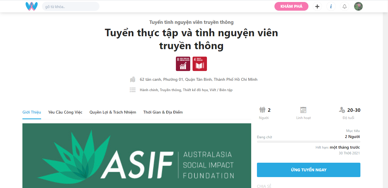 Nền tảng có chức năng hỗ trợ tuyển tình nguyện viên và hoàn toàn miễn phí.