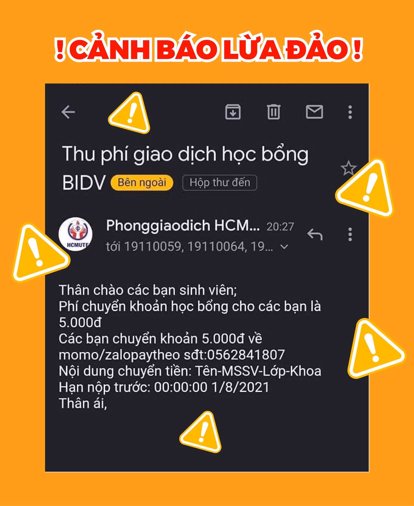 Trường ĐH Sư phạm Kỹ thuật TP. HCM khẳng định không có bất cứ hình thức thu phí nào qua những địa chỉ này.