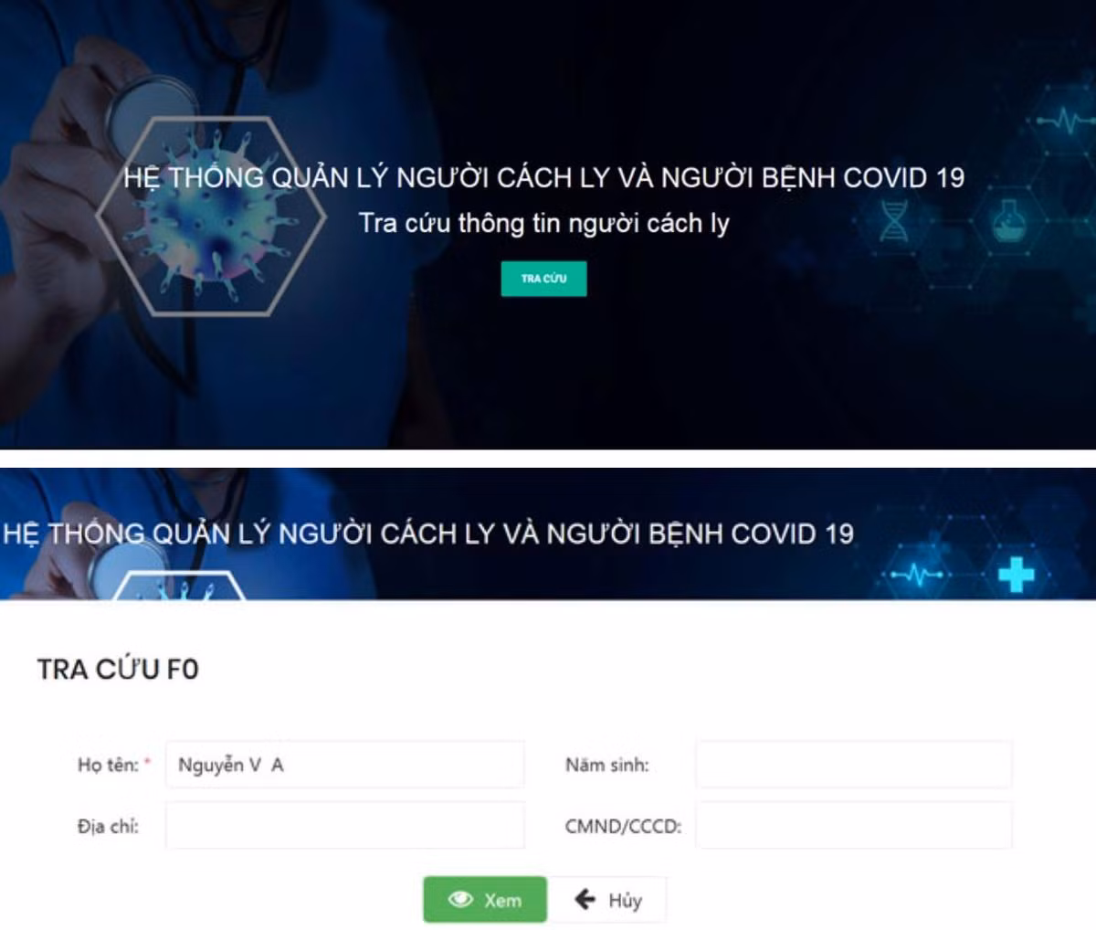 Hệ thống tra cứu trên website Sở Y tế TP. HCM.